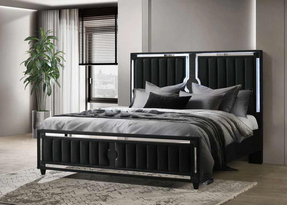 Ravenne Velvet Upholstered LED Panel Bed