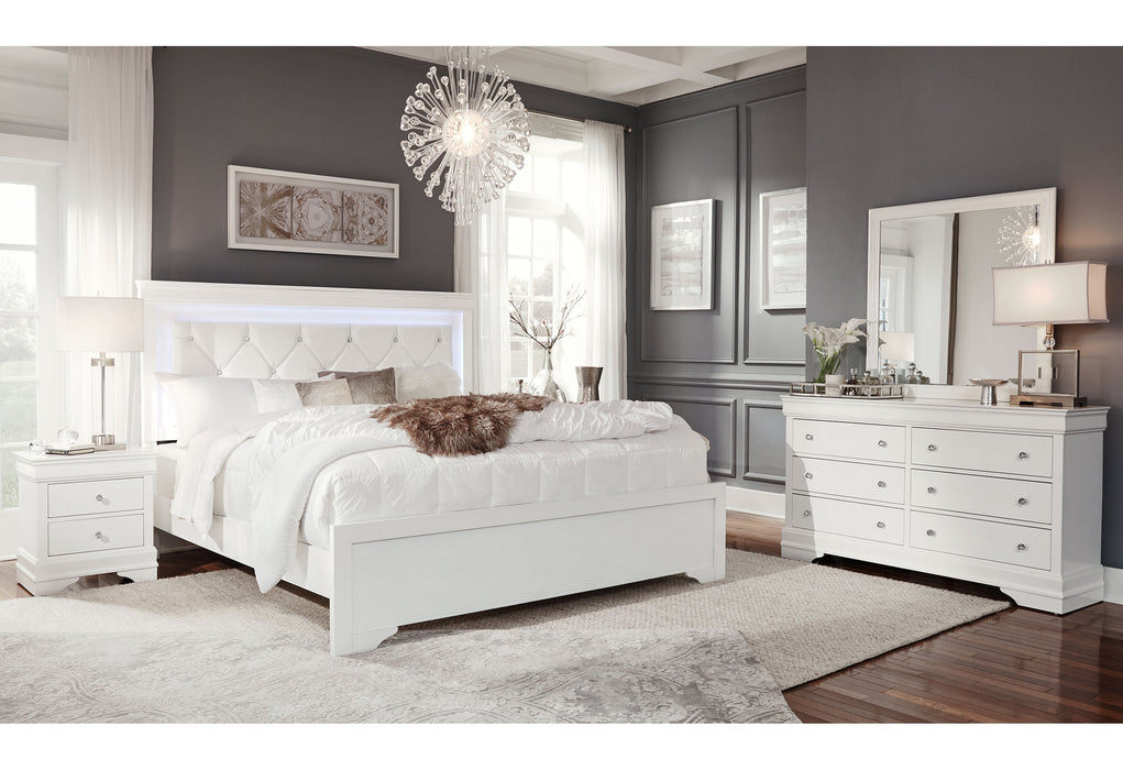 POMPEI METALLIC WHITE QUEEN BED WITH LED