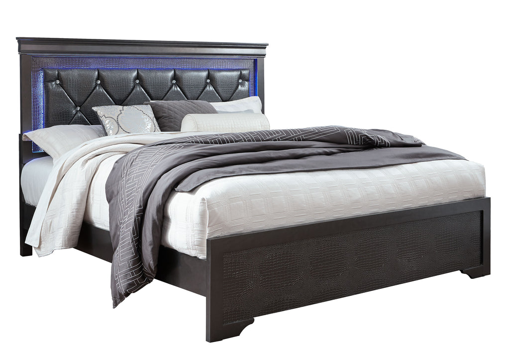 POMPEI METALLIC GREY FULL BED WITH LED