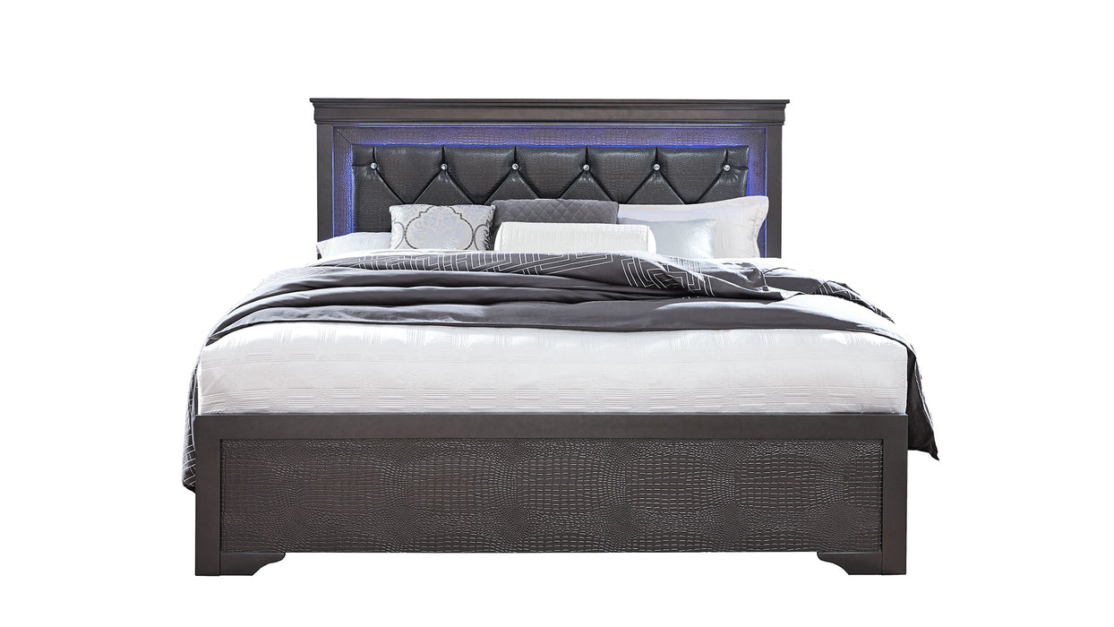 POMPEI METALLIC GREY QUEEN BED WITH LED
