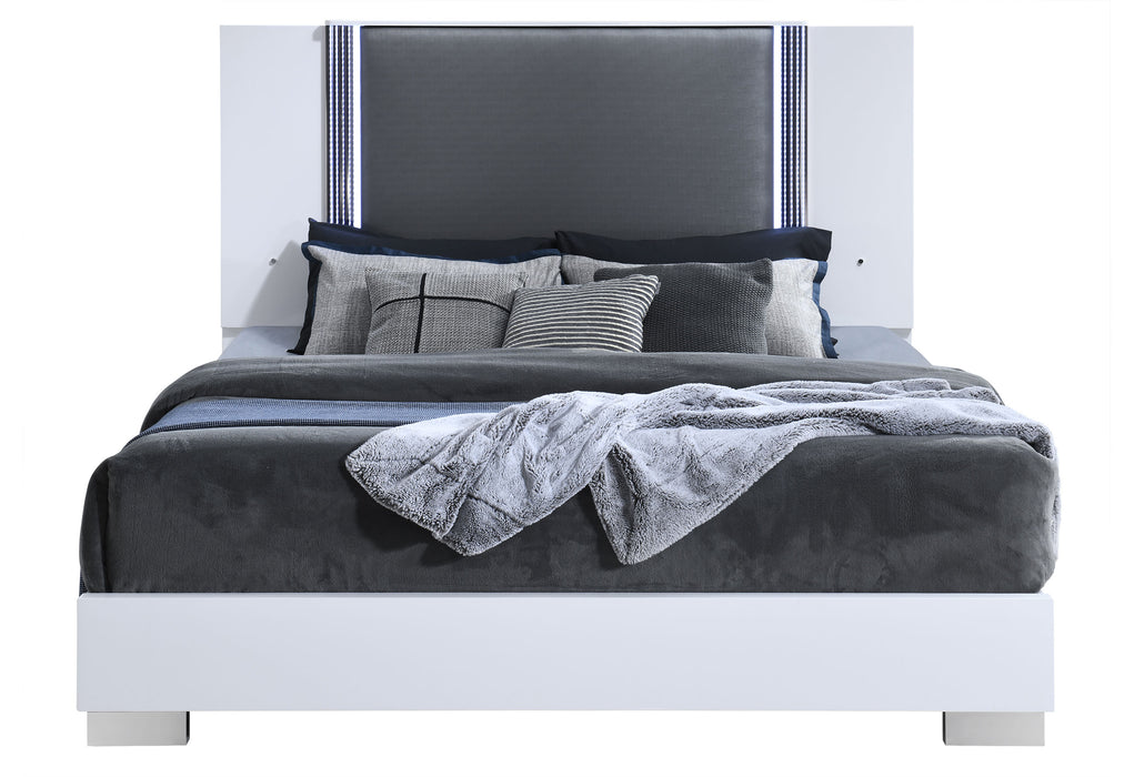 Ylime Smooth White Bed, Dresser, Mirror, Nightstand