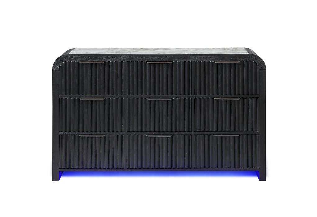 BECKETT WHT/BLK DRESSER W/ LED