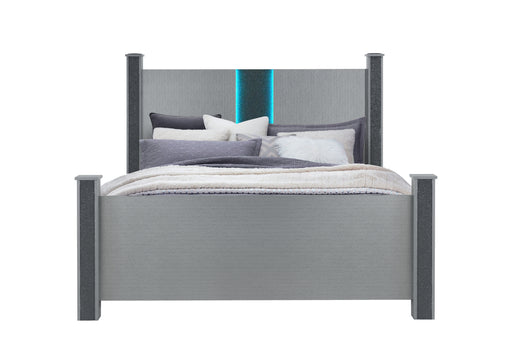 LOGAN SILVER KING BED WITH LED AND SPEAKERS - Mattress & Furniture Super Center (Tampa, FL)