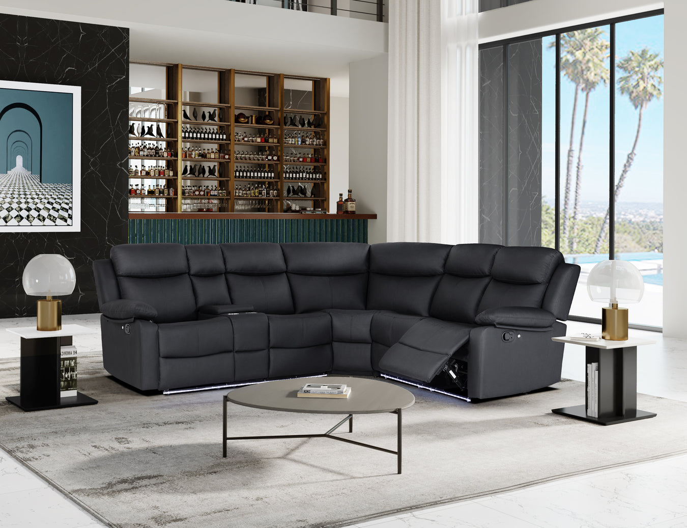 U6026 Black PU 72A Sectional With Speaker