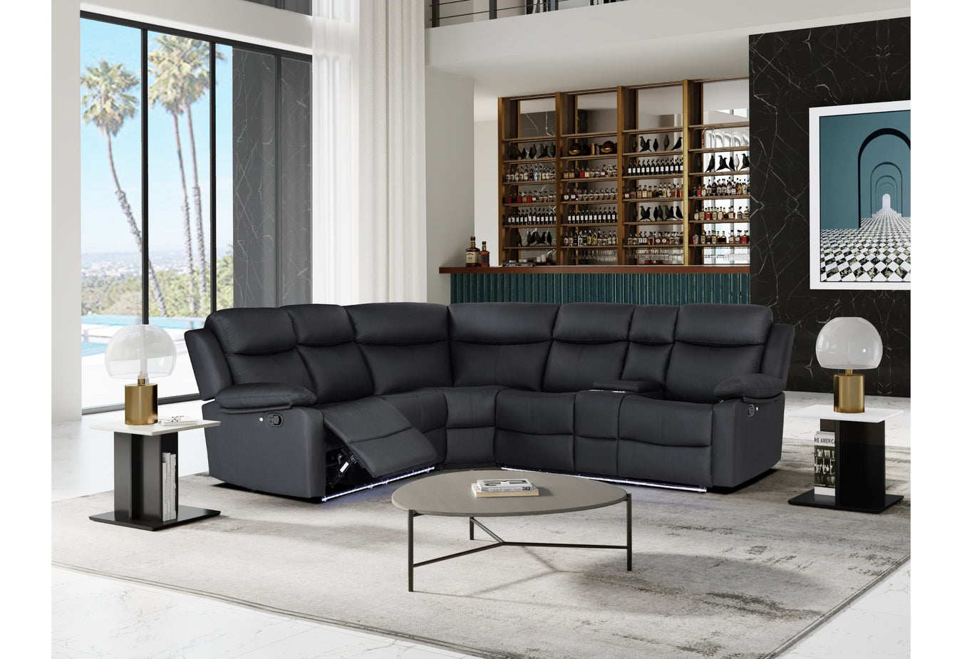 U6026 LED Black PU Sectional