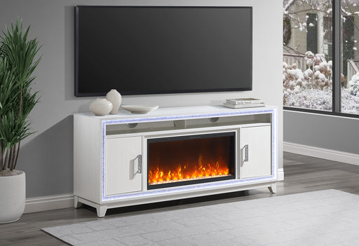 LILY WHITE ENTERTAINMENT UNIT 72 W/ LED, SPEAKERS, CRYSTAL INSERTS - Mattress & Furniture Super Center (Tampa, FL)
