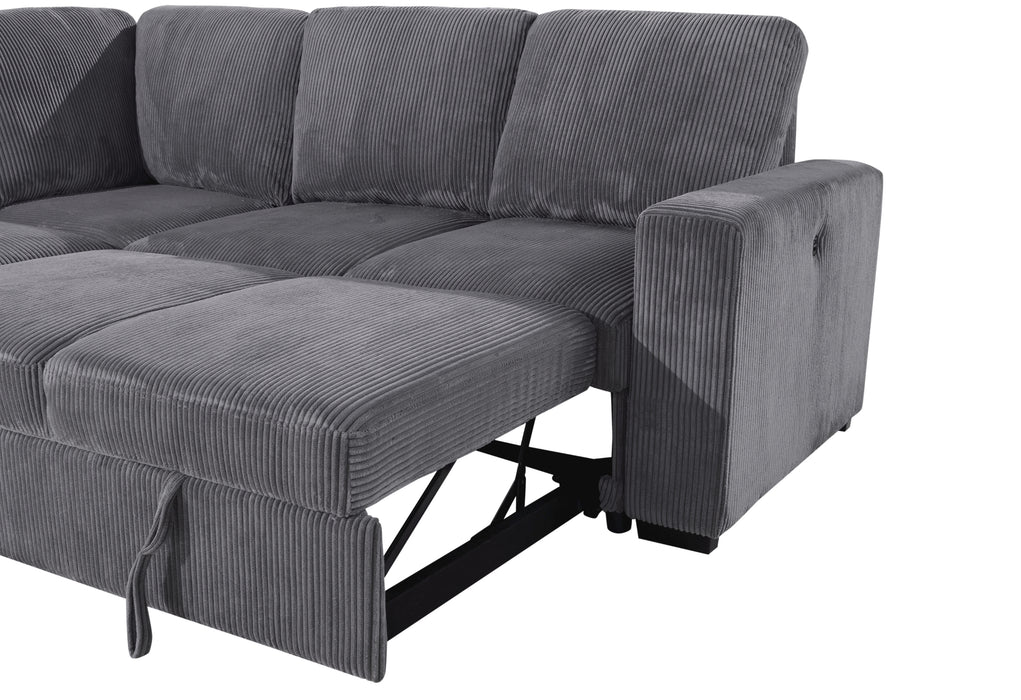U2660 Grey Sectional W/O Chaise and W/ Pullout Sofa Bed